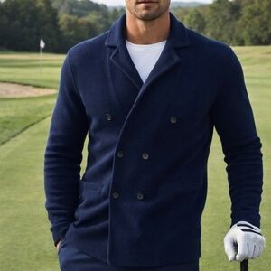 Greyson Saratoga Double Breasted Knit Cardigan Blazer Navy New NWT Size L